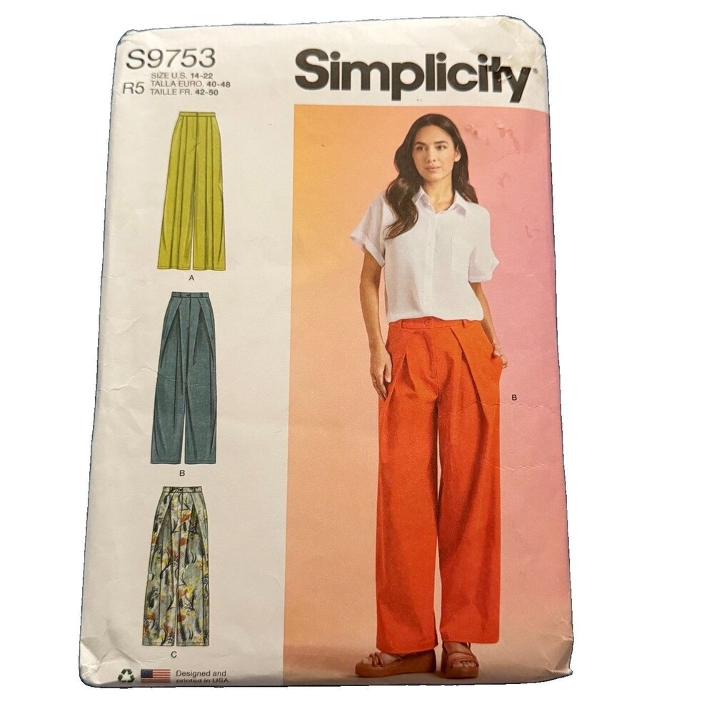 Simplicity S9753 Sewing Pattern Misses Wide Leg Pleated Pants Trousers sz 14-22